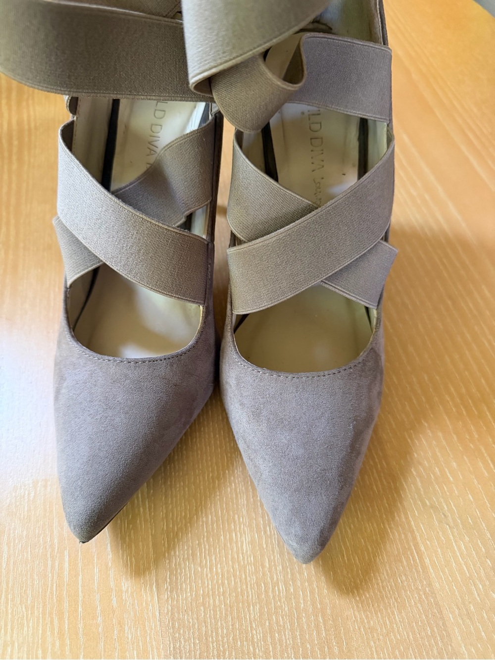 Wild Diva Taupe Suede Pointed-Toe Strap Heels